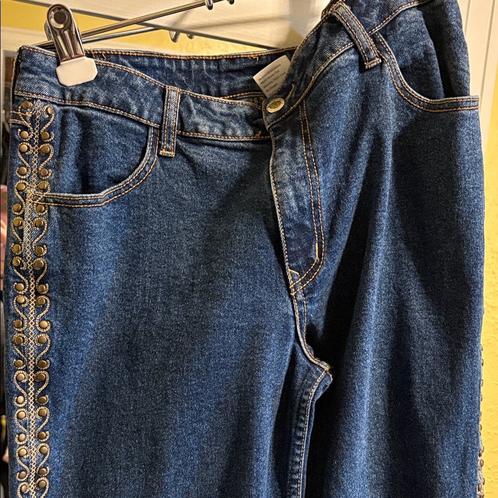 Lawman Vintage Dark Blue Women's Embroidered Side-Detail Jeans